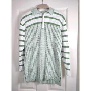 Vintage Carolina Colours Cable Knit Quarter-Zip Sweater Women's M Green/ White